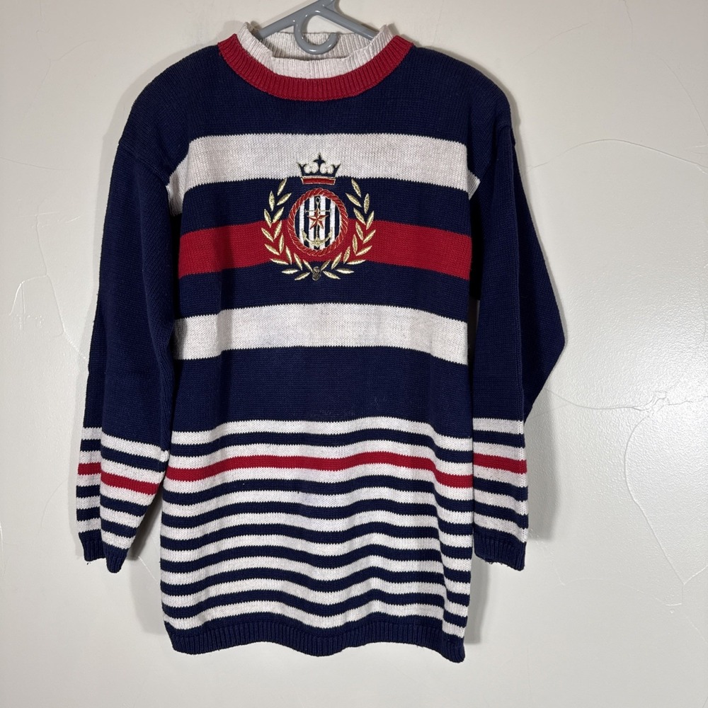 Vintage John Henry Knit Sweater Women's Boating Sailor Red White‎ Blue L